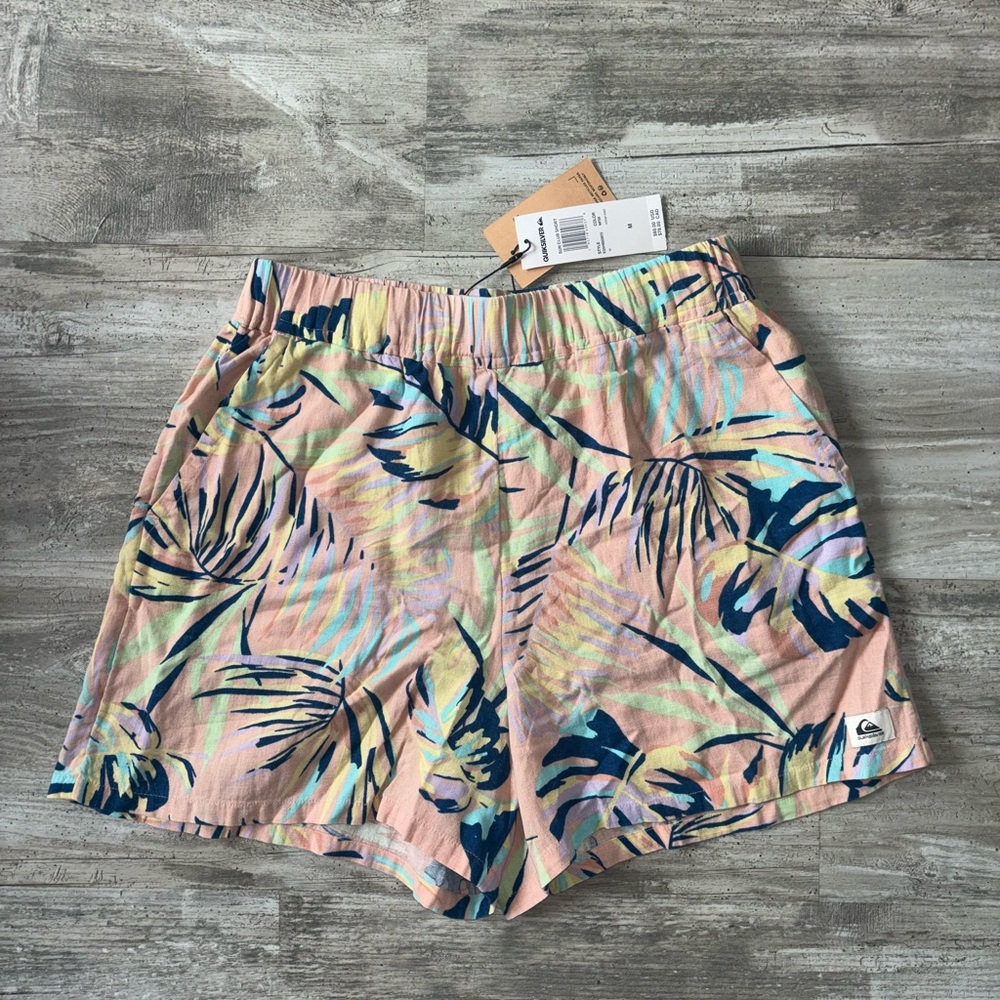 NWT Quiksilver High Waist Pink and Blue Shorts Vibrant Tropical Design